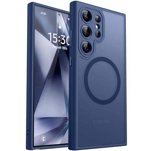 Image of CANSHN Designed for Samsung Galaxy S24 Ultra Case [Full Camera Protection] [Compatible with MagSafe] Translucent Matte Shockproof Protective Phone Cover 6.8 Inch - Deep Blue