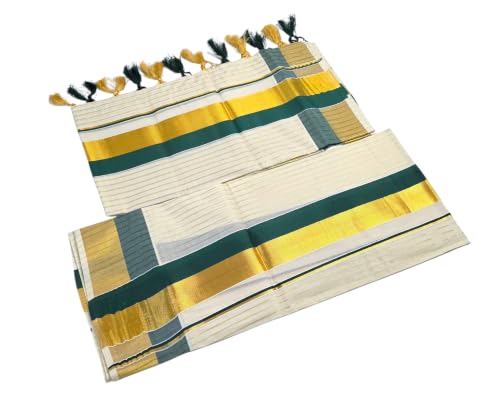 Image of Womens Kuthampully Set Mundu With Golden & Stripes Kara