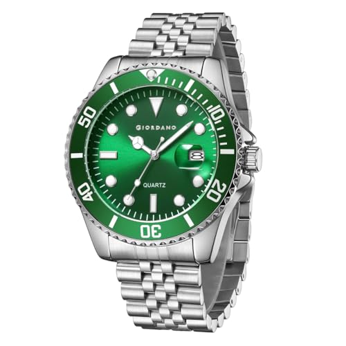 Image of GIORDANO Analog Quartz Watch for Men - Round Dial with Rotating Bezel, Luminous Hour Markers, Stainless Steel Strap & Date Display