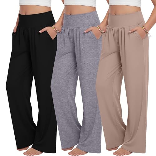 YooAurvox 3 Pack Girls' Sweatpants 5-14 Years, 3-Color Set, 11-12 Years