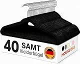 HOUSE DAY Kleiderbügel Samt 40 Stück, Rutschfeste Schmale Bügel als Kleiderbügel Platzsparend designte Samtbügel mit 360° drehbarem Haken, Bruchsicher & Fusselfrei für Anzüge, Hemden & Mäntel, Schwarz
