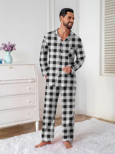 Image of QZH.DUAO Mens Pajama Set 100% Cotton Long Sleeve Button Down PJs