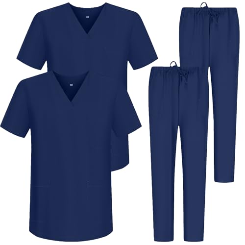 MISEMIYA Unisex Lot De 2 Uniformes Sanitaires Bz-2-6801-6802 2 Stück – Kasack und Hose, Uni, Gesundheitsuniformen, Marineblau 88, M (2er Pack)