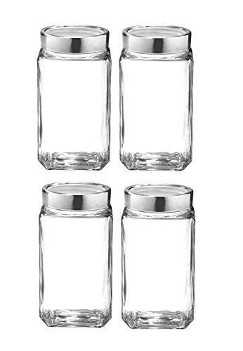 Glass Jar with Lid, Cube Glass Container for Kitchen, 2000 ml, pack of 4