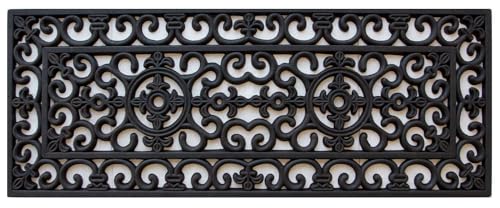 Image of The Rug House Traditional Black PVC Rubber Long Ornate Utility Entrance Door Mat Durable Back Doormat 45cm x 120cm