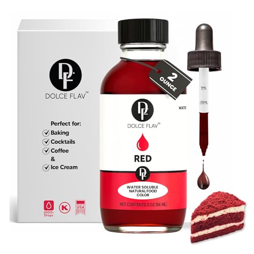 Dolce Flav Natural Red Food Coloring – Vivid Plant-Based Color from Beets | 2 oz Water-Soluble Liquid Dye for Baking, Drinks & Frostings | Graduated Dropper Included | No Artificial Dyes | Kosher | Made in USA
