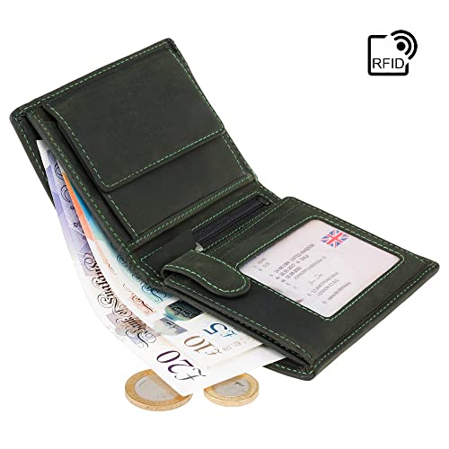 VISCONTI Hunter 709 Mens Coin & ID Holder Tri Fold Wallet (Oil Green)4
