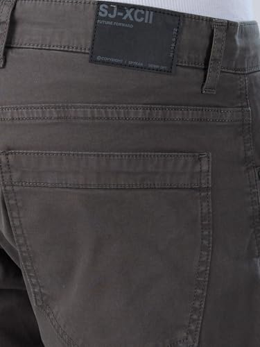 Image of Spykar Men Olive Green Cotton Slim Fit Ankle Length Mid Rise Trousers