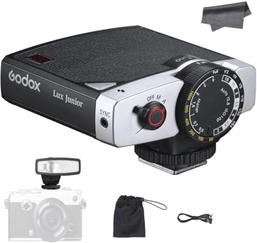 Godox Lux Junior Retro Camera Flash - GN12, 7 Power Levels, 6000K Light, S1/S2 Optical Slave For Canon, Nikon, Sony, Fuji