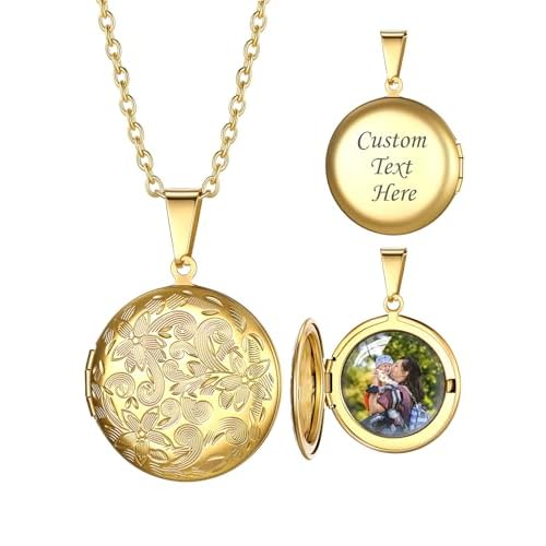 Custom4U Round/Oval Locket Necklace that Holds Picture, Half-open Personalized Photo Medallion Pendant 925 Sterling Silver/Stainless Steel Chain 16"/18"/20"/22", Memory Gifts for Mother Mom