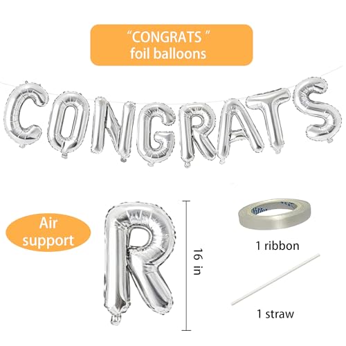 Image of Congrats Balloons, Graduation, Wedding, Bridal Party Supplies Decorations, Silver, 16 Inch
