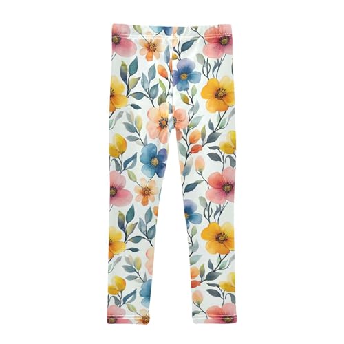 Boccsty Watercolor Spring Flowers Girls Leggings Kids Yoga Pants Dance Active Tights 4T2
