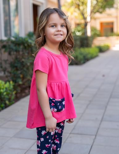 Image of Arshiner Toddler Girls Outfits Floral Hi-Lo Tops+pants Sets Short SLeeve 2pcs Pants Sets with Pockets