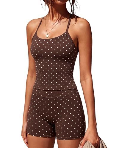 Image of SUUKSESS Women 2 Piece Workout Sets High Waisted Tummy Control Biker Shorts Halter Padded Tank Tops