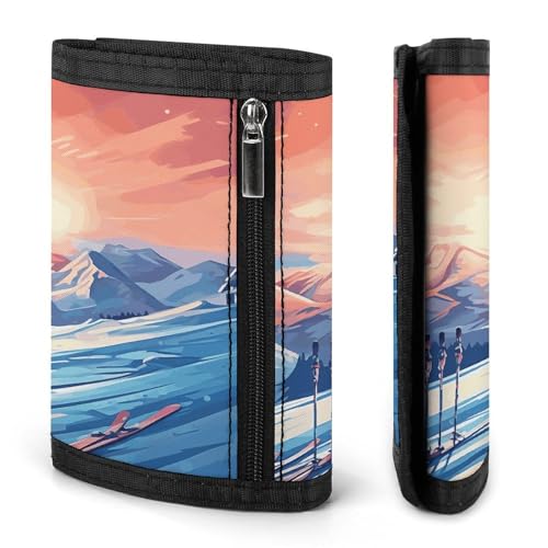 Ski Board Trifold Wallet, Card Cases And Money Oganizer Thin Stylish Mini Coin Bag with Zipper Coin Pocket Credit for Men And Women3