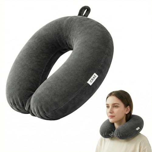 Image of CRAE Soft Fibre Filled Neck Pillow for Car, Train, Flight Travel, Neck Support Rest Pillow with Attachable Snap Strap | Pack of 1 | Black MLG