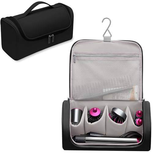 Image of Travel Storage Bag for Dyson Hair Dryer, Travel Case with Hook, Curler and Accessories Organizer, Large-Capacity Case Holder, Portable Carrying Case, Storage Organizer Bag for Women., Black,