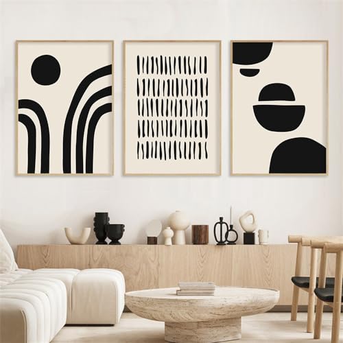 3 Images Set-Affiches Abstraites Noir Beige Style Géométrique Avec Arche Lignes Abstraites Peinture Toile Impression D'Art Mural Décoration Chambre Salon...