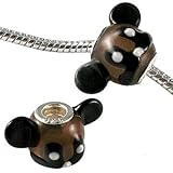 Handgesetzt und Poliert BlingBling GlitZ Damen Murano Glas Perlenanhänger mit silbernem Überzug in Mickey Maus form Braun