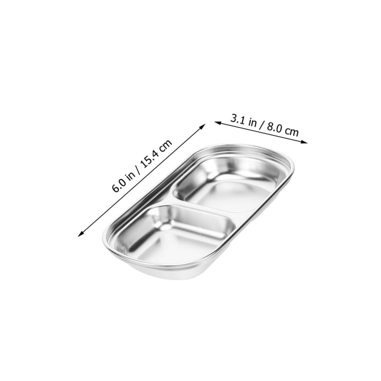 Unomor 2pcs Stainless Steel Dipping Dish Sauce Dipping Tray Sauce Dishes Sauce Serving Platter Compartment Appetizer Condiment Bowls Appetizer Dishes Dip Cups Dual Dipping Bowl Silver