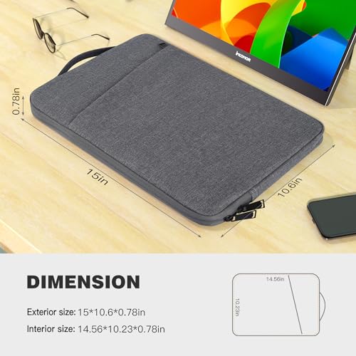 Image of 15.6 Inch Portable Monitor Case, Protective Carrying Sleeve for ForHelp KYY MNN InnoView VILVA Zenscreen COOLHOOD ViewSonic HotYeah KOORUI QQH 15.6 inch 16.1 inch Portable Monitor Computer Bag,Gray