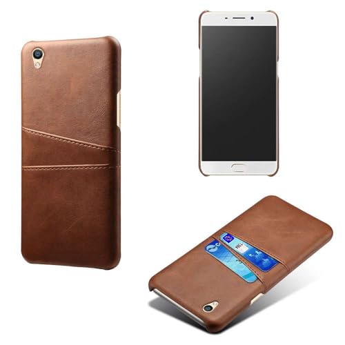 Hülle kompatibel mit Oppo R9 Plus,PU-Lederhülle - schlanke stoßfeste Handyhülle mit 2 Kartenschlüssen,Anti-Fingerabdruck und Anti-Drop-Schutz Kunststoff-Kunstleder-Brown