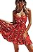 ECOWISH Womens Dresses Floral Spaghetti Strap Tie Knot Front Flowy Pleated Mini Swing Dress