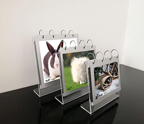 6X4"Clear Acrylic Photo Frame,Horizontal Display Free Standing Flip Album,Desktop Display Holder Slant Back Sign Holder Menu Holders,Pvc Photo Clip 7 Shows 14 Photos ("L"-4X6") #TOP5