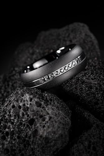 100S JEWELRY Black Tungsten Rings For Men Black CZ Cubic Zirconia Moissanite Inlay Wedding Promise Dome Band Size 6-162
