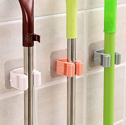 Image of Dangfly Self-Adhesive Broom & Mop Holder Wall Mount, No-Drill Super Durable Gripper Rack, Multicolor