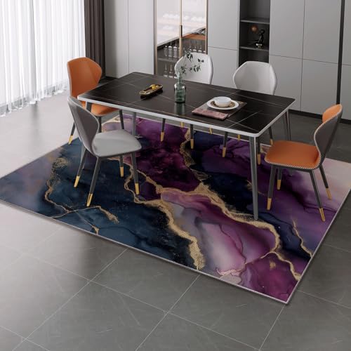 Tapis abstrait vagues lavable et antidérapant violet
