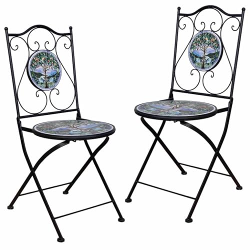 WANDERLUST DECO Dos sillas de forja y Mosaico Negras 38x38x90 cm