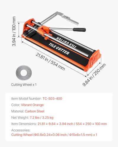 Image of VEVOR 17-Inch Manual Tile Cutter for Wall & Polished Tiles,Double Rails for Precise Cutting, Tungsten Carbide Wheel,Non-Slip Handle,Anti-Displacement Pressure Rod,Precise Cuts for Pros & Beginners