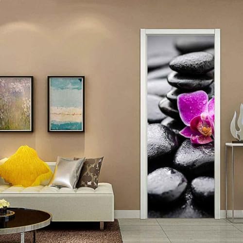 3D Purple Floral Stone Door Sticker Peel and Stick Vinyl Wrap Door Cover Door Decal Office Door Sign Bedroom Door Sign Front Door Decor Removable Door Decal 90 X 210 Cm Door Photos -1D2T7I7F5U3J9H7O2