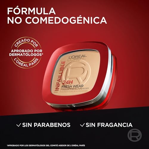 L'Oréal Paris Polvos Compactos Mate Infalible 24H, Larga Duración, Cobertura Media-Alta, Resistente al Agua, Fórmula No Comedogénica, Tono: 20 Ivory, 50 g - imagen 8