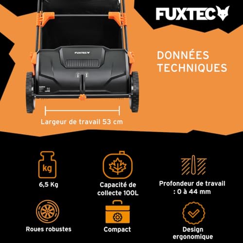 Fuxtec Ramasseur de Feuilles FX-LS52 - Largeur de Travail de 530 mm, Profondeur de Travail de 0-40mm, bac de ramassage d'environ 100L et Poids Net de 6,5 Kg – vue 3
