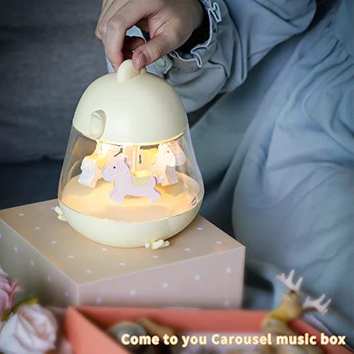 Carousel Music Box Led Night Light, Cute Baby Nursery Bedroom Lamp For Kids, Usb Rechargeable, 2 Light Modes & Brightness Adjustable, Cute Carousel Horse Music Night Lamp, Gift Toy For Kids (Yellow) #TOP2