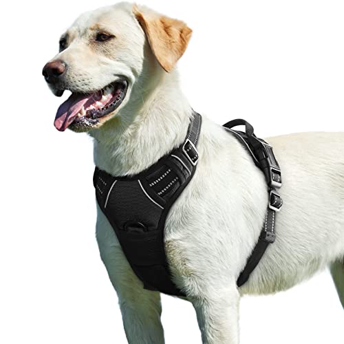 Eagloo Dog Harness for Large Dogs, No Pull Service Vest with Reflective Strips and Control Handle, Adjustable and Comfortable for Walking, No Choke Pet Harness with 2 Metal Rings, Black, L