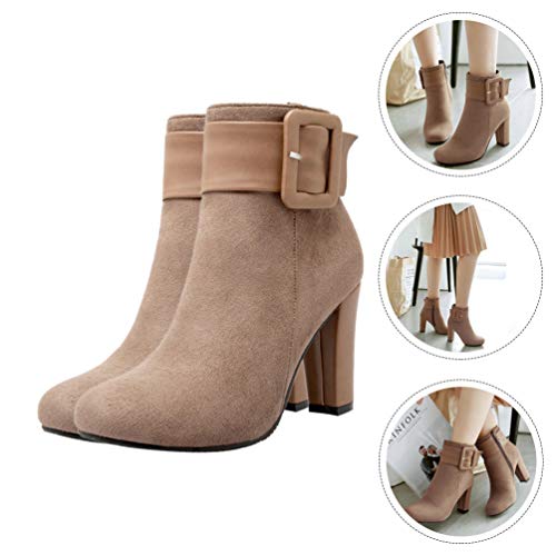 Salto Alto Quente Saltos Nobuck Para Mulheres Salto Grosso De Inverno Saltos De Tiras Para Mulheres