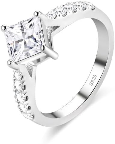 2CT Moissanite Engagement Ring for Women,D Color VVS1 doubel band Princess Cut Solitaire S925 Sterling Silver Plated 18k White Gold Wedding Promise Anniversary Ring