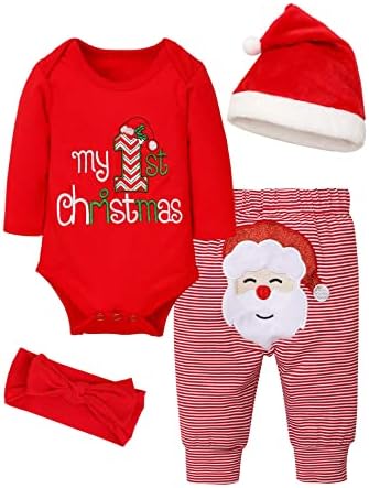 My First Christmas Outfit,Santa Claus Embroidery,Natural Cotton 0-12M