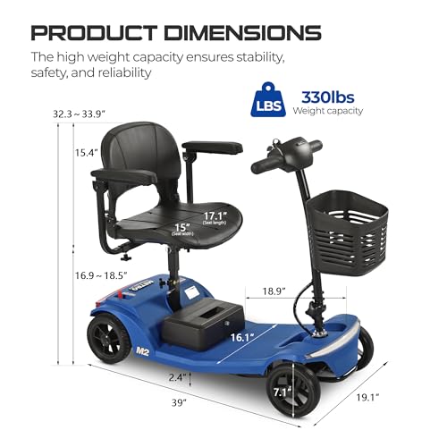 Image of 330lbs Max Weight, Electric Mobility Scooter for Adults 4 Wheel Mobility, 20miles Per Charge Electric Powered Wheelchair Power Scooters Blue