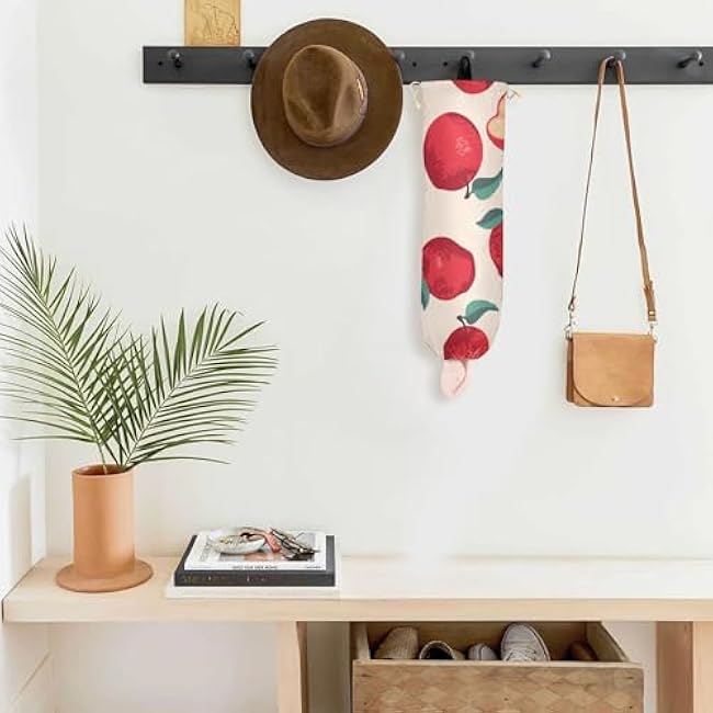 YETTASBIN Summer Apples Plastic Bag Holder, Reusable Grocery Bag Holder Versatile Wall Mount Storage Bag Dispenser with Drawstring for Home Kitchen Decor 1 Pack