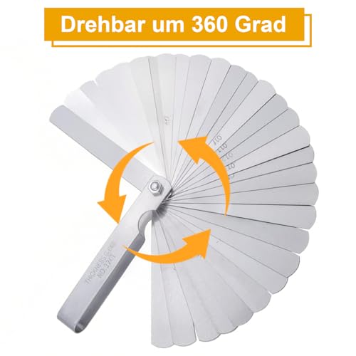 YGCQFH 32 Klingen Edelstahl Fühlerlehre Set Faltbares, 0,02-1,00mm Edelstahl Metrisch/Imperial Gap Gauge, Imperial Werkzeug zur Messung für Messung Gap Breite/Dicke/Metrisch Größen