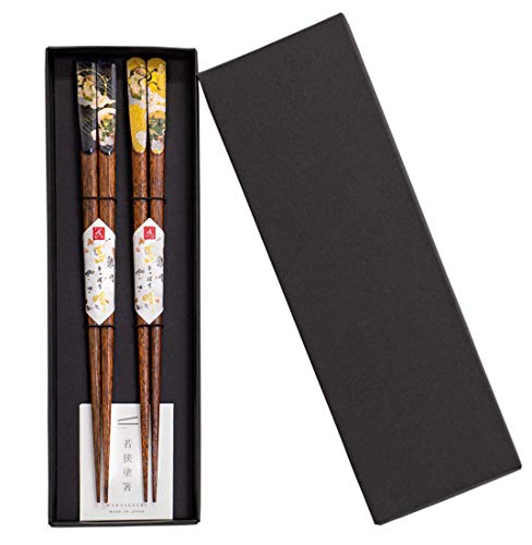 Kawai Japanese Wooden Chopsticks Reusable 2 Pairs in Gift Box 風神雷神 Wind God and Thunder God  Made in Japan Handcrafted 