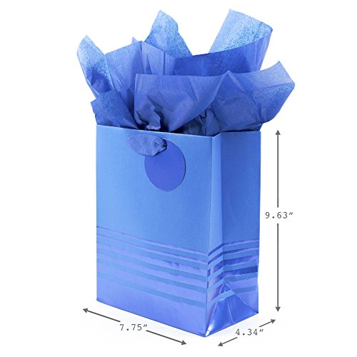 Hallmark 9" Medium Gift Bag With Tissue Paper (Blue Foil Stripes) For Hanukkah, Christmas, Father's Day, Graduations, Birthdays, Baby Showers And Weddings #TOP2
