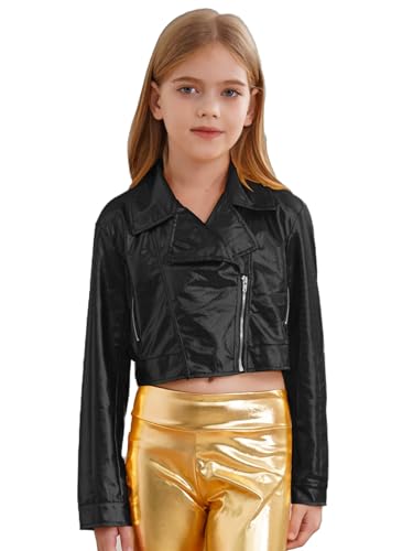 Kids Girls Metallic Motor Biker Coat Long Sleeve Spring Motorcycle Jacket PU Zipper Outwear Crop Top2