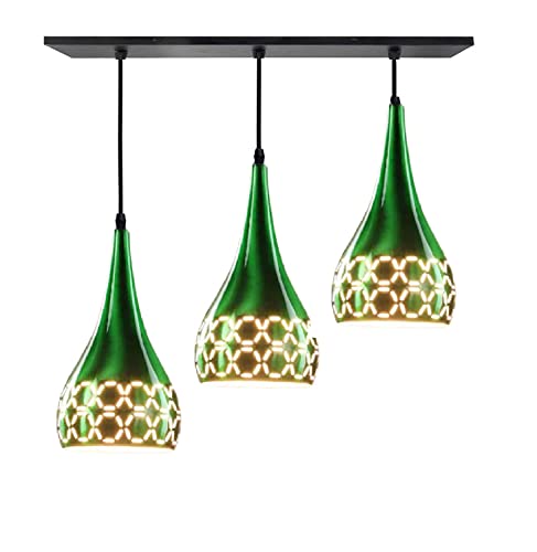 Image of GreyWings Metal Cut 3 Light Linear Hanging Light Ceiling Pendant Lamp, 6 inch Small, Green