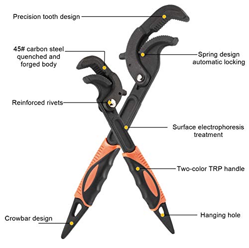 Highfree 2Pcs Adjustable Spanner Multi-Function Heavy Duty Quick Wrench Water Pipe And Nut Wrench Kit Tool (Capacity: 0.6-1.2 Inch & 1.2-2.4 Inch) #TOP3
