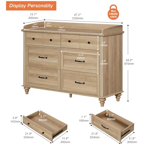 WAMPAT Kids Dresser for Bedroom with 6 Drawers, Oak Baby Dresser with Wide Chest of Drawers, Farmhouse Kids Closet Storage Organizer, Wood Dressers for Living Room, Nursery, Hallway - Image 2